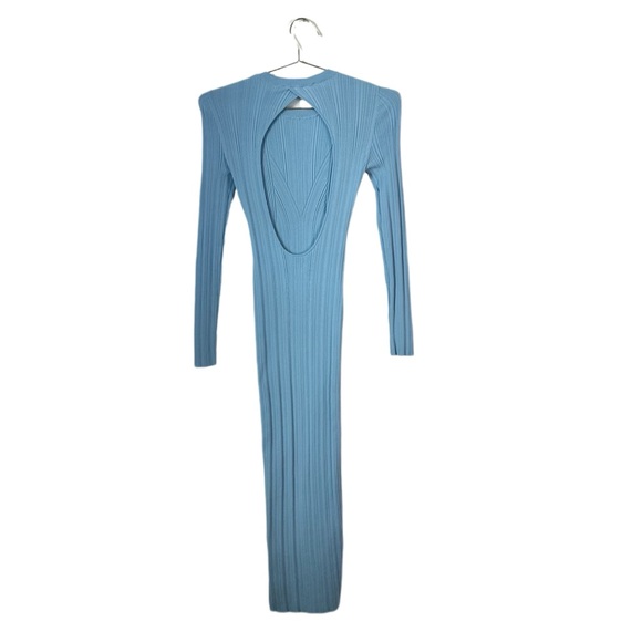 Zara Fitted Knit Midi Dress Open Back Light Blue Size M - Picture 6 of 6